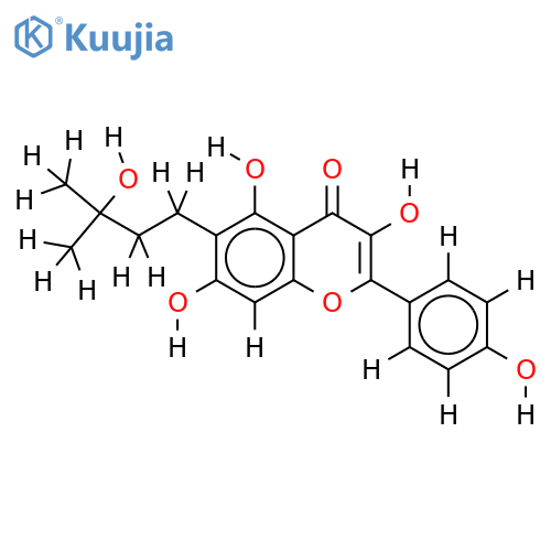 2",3"-Dihydro,3"-hydroxy-3,4',5,7-Tetrahydroxy-6-prenylflavone structure