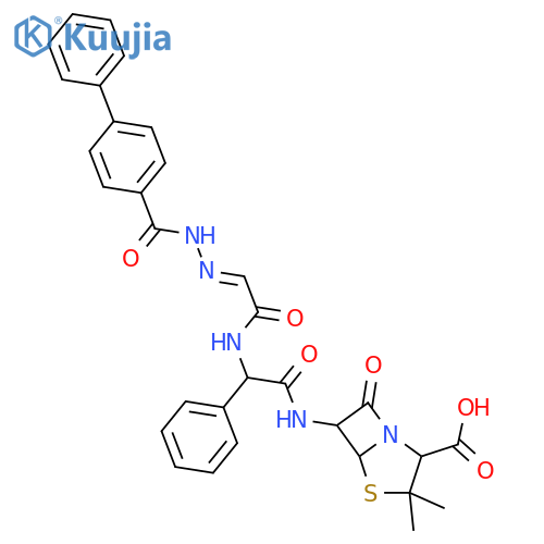 4-Thia-1-azabicyclo[3.2.0]heptane-2-carboxylicacid,6-[[[[[([1,1'-biphenyl]-4-ylcarbonyl)hydrazono]acetyl]amino]phenylacetyl]amino]-3,3-dimethyl-7-oxo-,[2S-[2a,5a,6b(S*)]]- (9CI) structure
