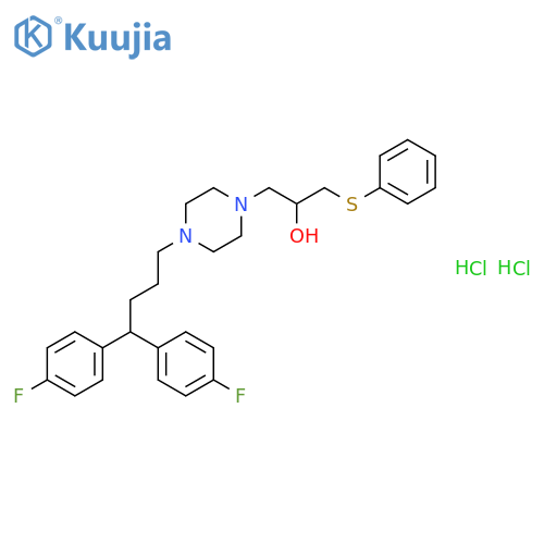 1-Piperazineethanol,4-[4,4-bis(4-fluorophenyl)butyl]-a-[(phenylthio)methyl]-, hydrochloride (1:2) structure
