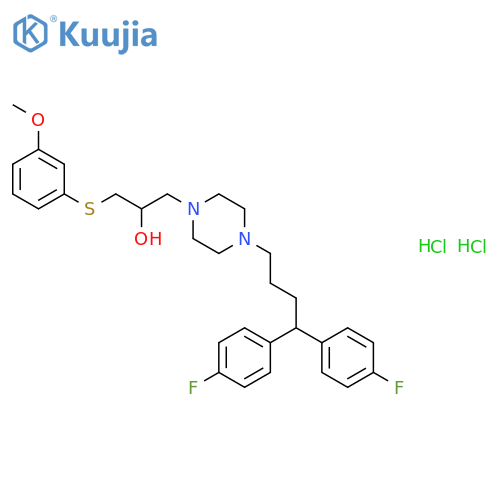 1-Piperazineethanol,4-[4,4-bis(4-fluorophenyl)butyl]-a-[[(3-methoxyphenyl)thio]methyl]-, hydrochloride (1:2) structure