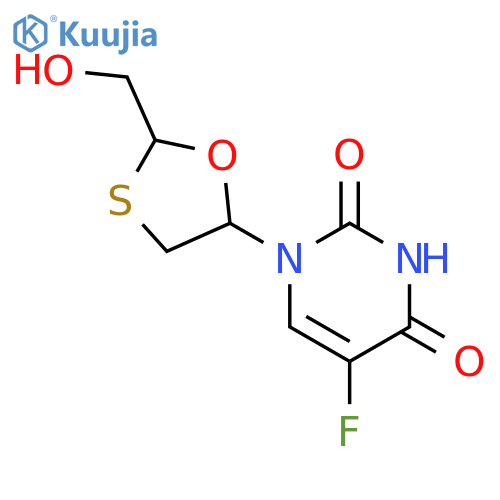 2,4(1H,3H)-Pyrimidinedione, 5-fluoro-1-(2-(hydroxymethyl)-1,3-oxathiolan-5-yl)-, (2S-cis)- structure