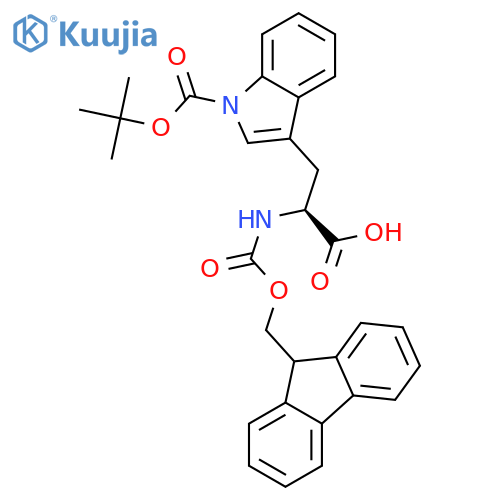 (2S)-3-(1-tert-butoxycarbonylindol-3-yl)-2-(9H-fluoren-9-ylmethoxycarbonylamino)propanoic acid structure