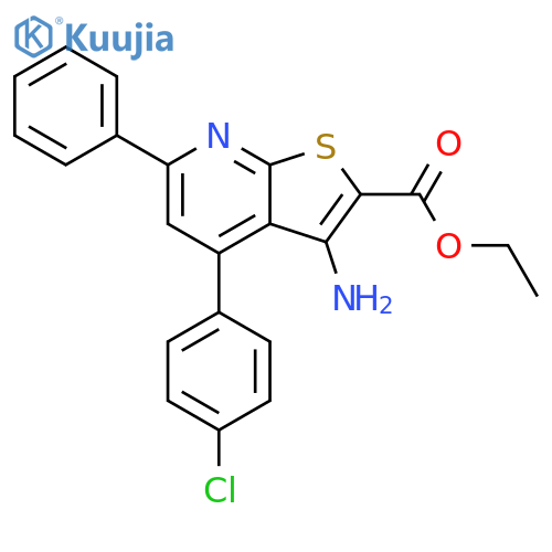 Thieno[2,3-b]pyridine-2-carboxylic acid,3-amino-4-(4-chlorophenyl)-6-phenyl-, ethyl ester structure