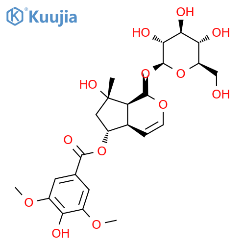 b-D-Glucopyranoside, 1,4,5,6,7,7a-hexahydro-7-hydroxy-5-[(4-hydroxy-3,5-dimethoxybenzoyl) oxy]-7-methylcyclopenta[c]pyran-1-yl, [1S-(1a,4aa,5a,7a,7aa)]- structure