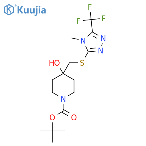 tert-Butyl 4-hydroxy-4-({4-methyl-5-(trifluoromethyl)-4H-1,2,4-triazol-3-ylthio}methyl)piperidine-1-carboxylate structure