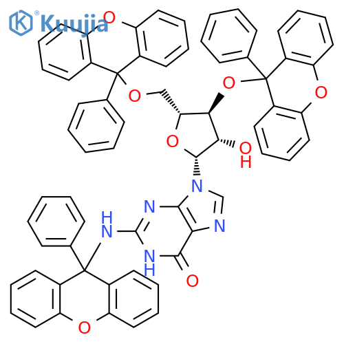 9-[3,5-Bis-O-(9-phenyl-9H-xanthen-9-yl)-β-D-arabinofuranosyl]-1,9-dihydro-2-[(9-phenyl-9H-xanthen-9-yl)amino]-6H-purin-6-one structure