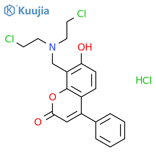 2H-1-Benzopyran-2-one,8-[[bis(2-chloroethyl)amino]methyl]-7-hydroxy-4-phenyl-, hydrochloride (1:1) structure