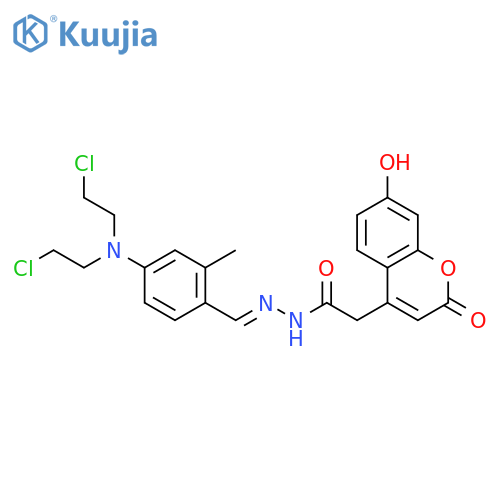 2H-1-Benzopyran-4-aceticacid, 7-hydroxy-2-oxo-,[[4-[bis(2-chloroethyl)amino]-2-methylphenyl]methylene]hydrazide (9CI) structure