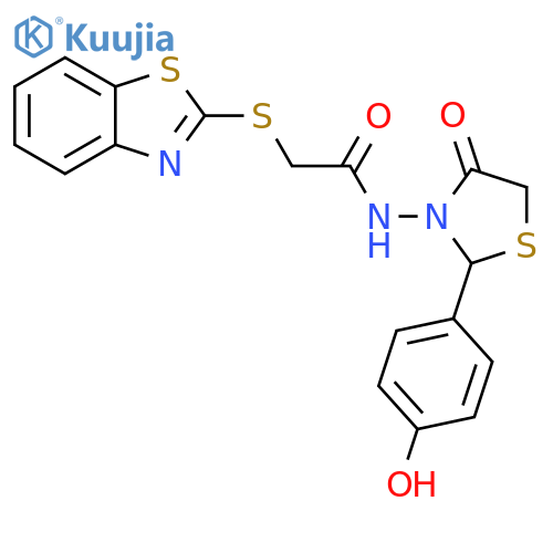 Acetamide,2-(2-benzothiazolylthio)-N-[2-(4-hydroxyphenyl)-4-oxo-3-thiazolidinyl]- structure