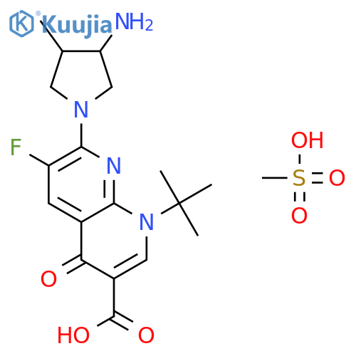 7-[(3S,4S)-3-amino-4-methylpyrrolidin-1-yl]-1-tert-butyl-6-fluoro-4-oxo-1,4-dihydro-1,8-naphthyridine-3-carboxylic acid methanesulfonate structure