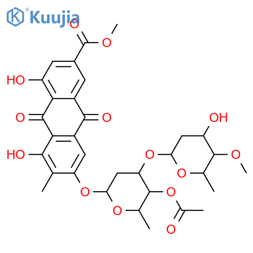 4,5,7-Trihydroxy-6-methylanthraquinone-2-carboxylic acid; Me ester, 7-O-[2,6-dideoxy-4-O-methyl-α-D-galactopyranosyl-(1→3)-4-O-acetyl-2,6-dideoxy-β-D-galactopyranoside] structure