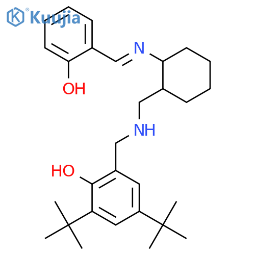 Phenol, 2,4-bis(1,1-dimethylethyl)-6-[[[(1R,2R)-2-[[(2-hydroxyphenyl)methylene]amino]cyclohexyl]methylamino]methyl]-, rel- structure
