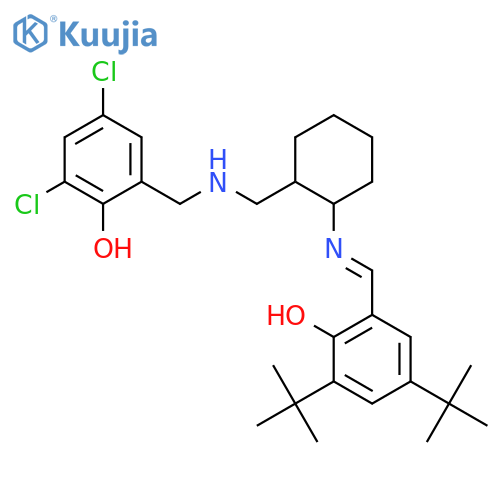 Phenol, 2-[[[(1R,2R)-2-[[[3,5-bis(1,1-dimethylethyl)-2-hydroxyphenyl]methylene]amino]cyclohexyl]methylamino]methyl]-4,6-dichloro-, rel- structure