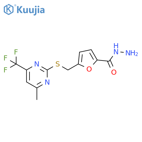 5-({4-methyl-6-(trifluoromethyl)pyrimidin-2-ylsulfanyl}methyl)furan-2-carbohydrazide structure