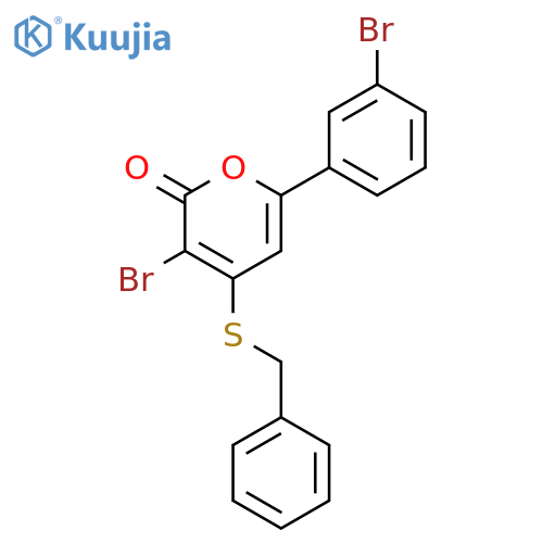 2H-Pyran-2-one, 3-bromo-6-(3-bromophenyl)-4-[(phenylmethyl)thio]- structure
