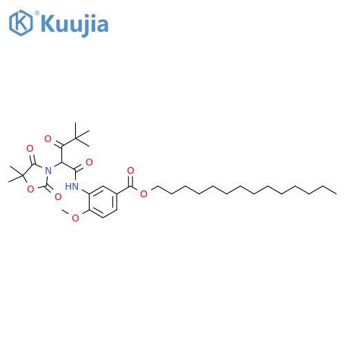 Benzoic acid, 3-[[2-(5,5-dimethyl-2,4-dioxo-3-oxazolidinyl)-4,4-dimethyl-1,3-dioxopentyl]amino]-4-methoxy-, tetradecyl ester structure