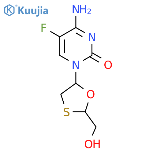 4-amino-5-fluoro-1-2-(hydroxymethyl)-1,3-oxathiolan-5-yl-1,2-dihydropyrimidin-2-one structure
