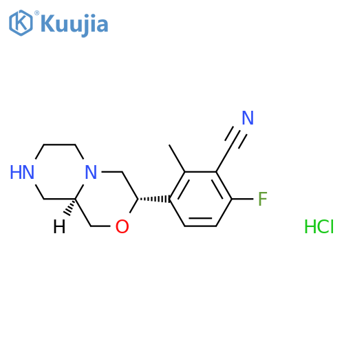 Benzonitrile, 6-?fluoro-?2-?methyl-?3-?[(3S,?9aR)?-?octahydropyrazino[2,?1-?c]?[1,?4]?oxazin-?3-?yl]?-?, hydrochloride (1:1) structure