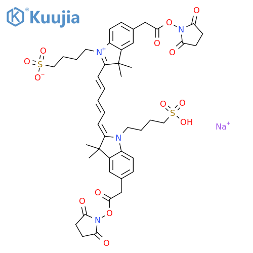 Sodium;4-[5-[2-(2,5-dioxopyrrolidin-1-yl)oxy-2-oxoethyl]-2-[5-[5-[2-(2,5-dioxopyrrolidin-1-yl)oxy-2-oxoethyl]-3,3-dimethyl-1-(4-sulfobutyl)indol-1-ium-2-yl]penta-2,4-dienylidene]-3,3-dimethylindol-1-yl]butane-1-sulfonate structure