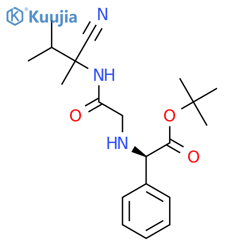 tert-butyl (2R)-2-({[(1-cyano-1,2-dimethylpropyl)carbamoyl]methyl}amino)-2-phenylacetate structure