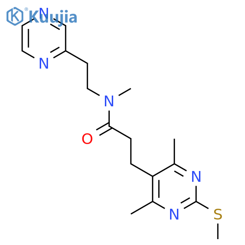 3-[4,6-dimethyl-2-(methylsulfanyl)pyrimidin-5-yl]-N-methyl-N-[2-(pyrazin-2-yl)ethyl]propanamide structure