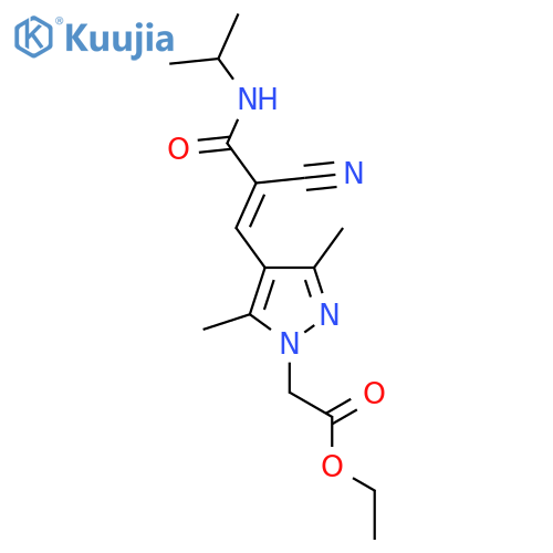 Ethyl 2-[4-[(E)-2-cyano-3-oxo-3-(propan-2-ylamino)prop-1-enyl]-3,5-dimethylpyrazol-1-yl]acetate structure