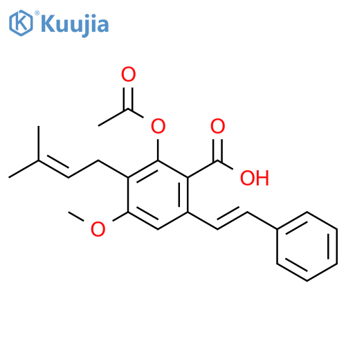 2-(Acetyloxy)-4-methoxy-3-(3-methyl-2-buten-1-yl)-6-[(1E)-2-phenylethenyl]benzoic acid structure