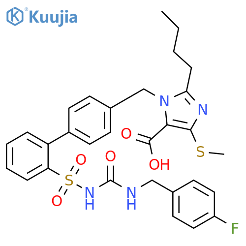 1H-Imidazole-5-carboxylic acid,2-butyl-1-[[2'-[[[[[(4-fluorophenyl)methyl]amino]carbonyl]amino]sulfonyl][1,1'-biphenyl]-4-yl]methyl]-4-(methylthio)- structure