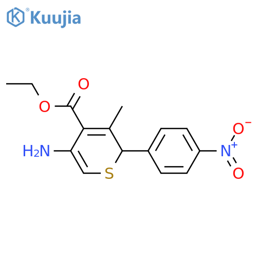 2H-Thiopyran-4-carboxylic acid, 5-amino-3-methyl-2-(4-nitrophenyl)-, ethyl ester structure