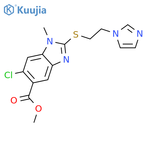 Methyl 2-((2-(1H-imidazol-1-yl)ethyl)thio)-6-chloro-1-methyl-1H-benzo[d]imidazole-5-carboxylate structure