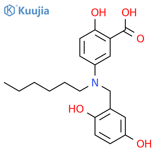 Benzoic acid,5-[[(2,5-dihydroxyphenyl)methyl]hexylamino]-2-hydroxy- structure