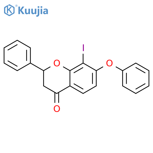 4H-1-Benzopyran-4-one, 2,3-dihydro-8-iodo-7-phenoxy-2-phenyl- structure