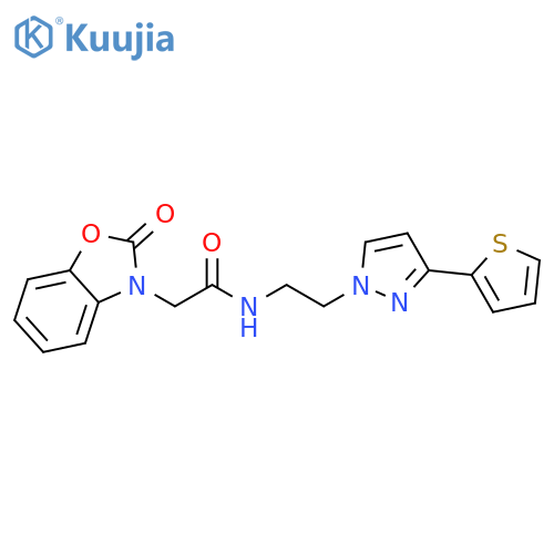 2-(2-oxo-2,3-dihydro-1,3-benzoxazol-3-yl)-N-{2-3-(thiophen-2-yl)-1H-pyrazol-1-ylethyl}acetamide structure