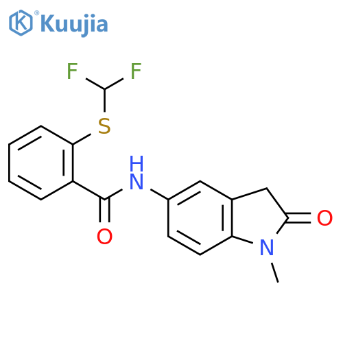 2-(difluoromethyl)sulfanyl-N-(1-methyl-2-oxo-2,3-dihydro-1H-indol-5-yl)benzamide structure