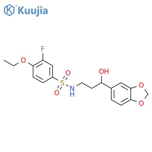 N-3-(2H-1,3-benzodioxol-5-yl)-3-hydroxypropyl-4-ethoxy-3-fluorobenzene-1-sulfonamide structure