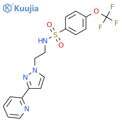 N-{2-3-(pyridin-2-yl)-1H-pyrazol-1-ylethyl}-4-(trifluoromethoxy)benzene-1-sulfonamide structure