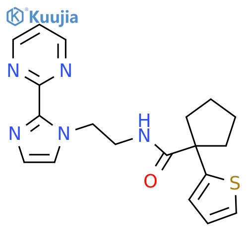 N-{2-[2-(pyrimidin-2-yl)-1H-imidazol-1-yl]ethyl}-1-(thiophen-2-yl)cyclopentane-1-carboxamide structure