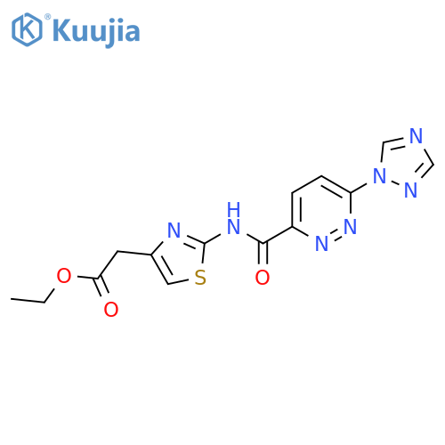 ethyl 2-{2-6-(1H-1,2,4-triazol-1-yl)pyridazine-3-amido-1,3-thiazol-4-yl}acetate structure
