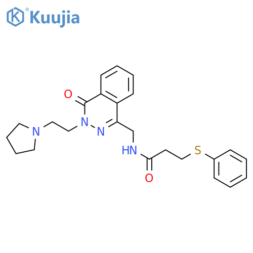 N-({4-oxo-3-[2-(pyrrolidin-1-yl)ethyl]-3,4-dihydrophthalazin-1-yl}methyl)-3-(phenylsulfanyl)propanamide structure
