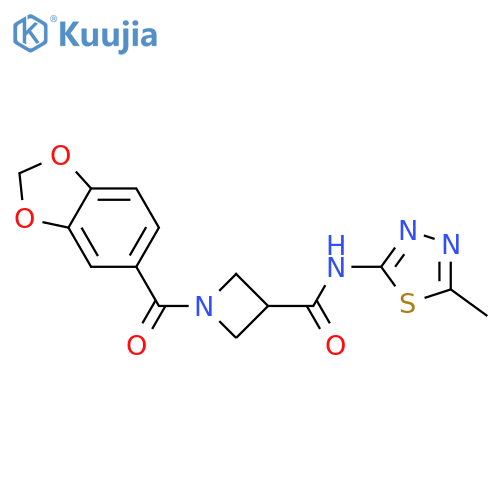 1-(2H-1,3-benzodioxole-5-carbonyl)-N-(5-methyl-1,3,4-thiadiazol-2-yl)azetidine-3-carboxamide structure