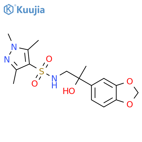 N-2-(2H-1,3-benzodioxol-5-yl)-2-hydroxypropyl-1,3,5-trimethyl-1H-pyrazole-4-sulfonamide structure