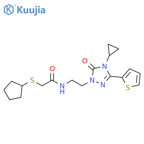 2-(cyclopentylsulfanyl)-N-{2-4-cyclopropyl-5-oxo-3-(thiophen-2-yl)-4,5-dihydro-1H-1,2,4-triazol-1-ylethyl}acetamide structure