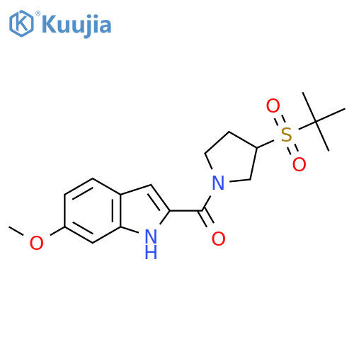 6-methoxy-2-[3-(2-methylpropane-2-sulfonyl)pyrrolidine-1-carbonyl]-1H-indole structure