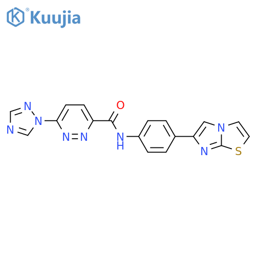 N-(4-{imidazo2,1-b1,3thiazol-6-yl}phenyl)-6-(1H-1,2,4-triazol-1-yl)pyridazine-3-carboxamide structure