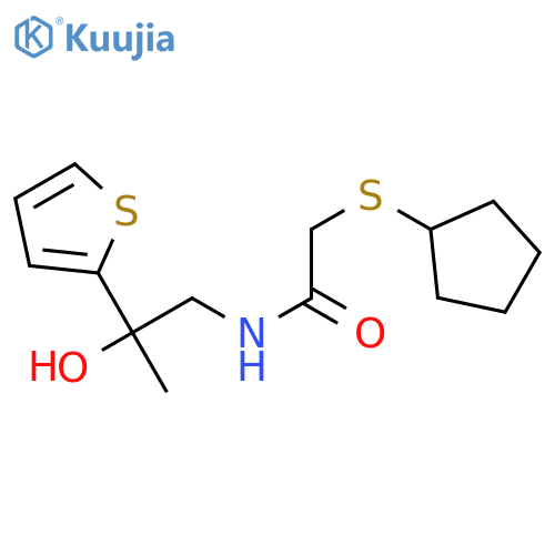 2-(cyclopentylsulfanyl)-N-2-hydroxy-2-(thiophen-2-yl)propylacetamide structure