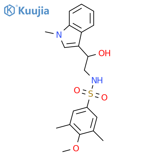 N-2-hydroxy-2-(1-methyl-1H-indol-3-yl)ethyl-4-methoxy-3,5-dimethylbenzene-1-sulfonamide structure