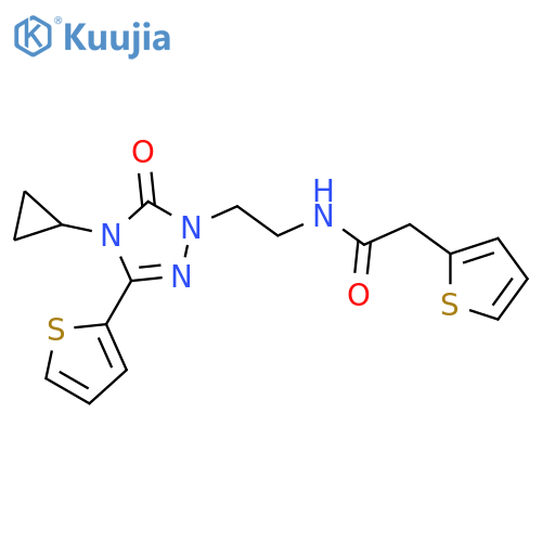 N-{2-4-cyclopropyl-5-oxo-3-(thiophen-2-yl)-4,5-dihydro-1H-1,2,4-triazol-1-ylethyl}-2-(thiophen-2-yl)acetamide structure