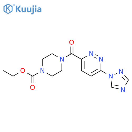 ethyl 4-6-(1H-1,2,4-triazol-1-yl)pyridazine-3-carbonylpiperazine-1-carboxylate structure