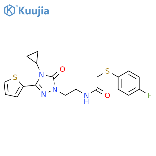 N-{2-4-cyclopropyl-5-oxo-3-(thiophen-2-yl)-4,5-dihydro-1H-1,2,4-triazol-1-ylethyl}-2-(4-fluorophenyl)sulfanylacetamide structure