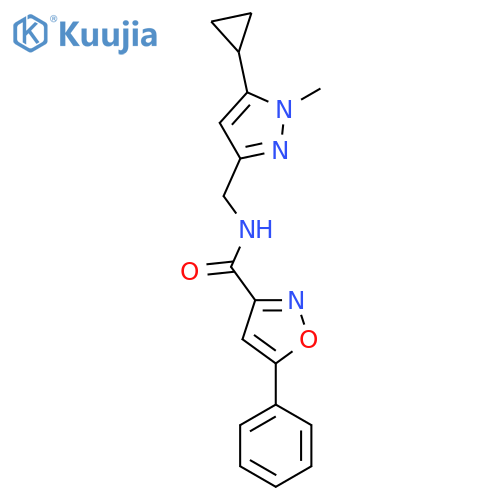 N-(5-cyclopropyl-1-methyl-1H-pyrazol-3-yl)methyl-5-phenyl-1,2-oxazole-3-carboxamide structure